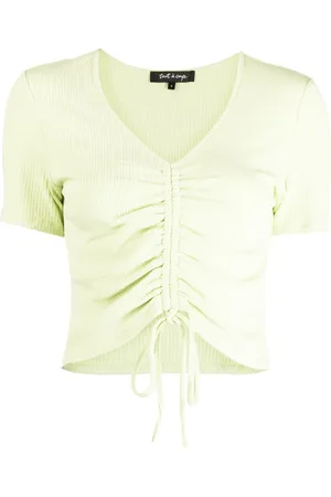 tout a coup Ribbed-knit drawstring cropped top
