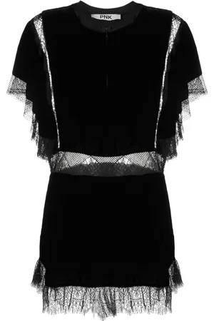 PNK Lace-panelling velvet minidress
