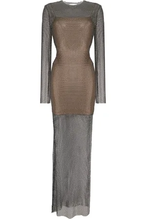 GENNY Crystal-embellished net maxi dress