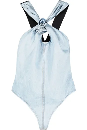 COPERNI Floral-appliqué denim bodysuit