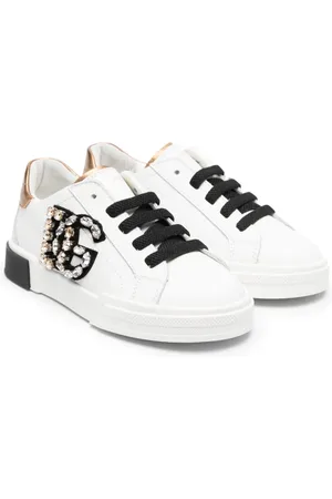 Dolce & Gabbana Crystal-embellished logo leather sneakers