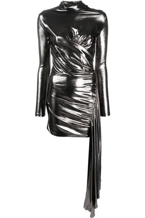 BLUMARINE Draped metallic long-sleeve dress