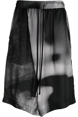 JULIUS Abstract-print drop-crotch shorts
