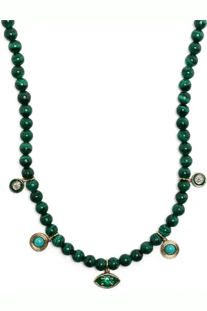 Sydney Evan 14kt yellow gold malachite and diamond beaded necklace