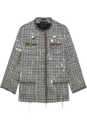 R13 Paint-splatter buttoned tweed jacket