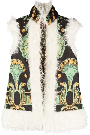 La DoubleJ Graphic-print shearling-trim vest