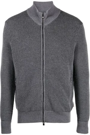 HUGO BOSS Mock-neck waffle-knit cardigan