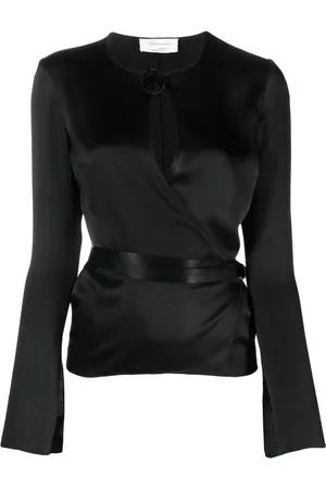 BLUMARINE Floral-appliqué wraparound blouse