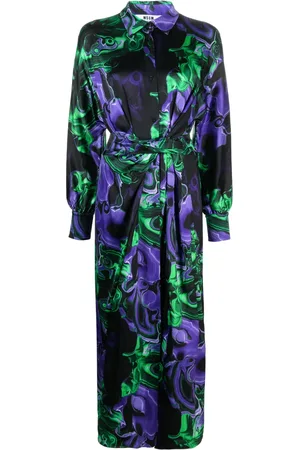 Msgm Abstract-print tied-waist shirt dress