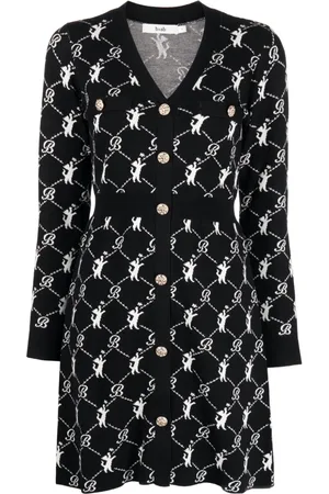 B+AB Patterned intarsia-knit V-neck dress