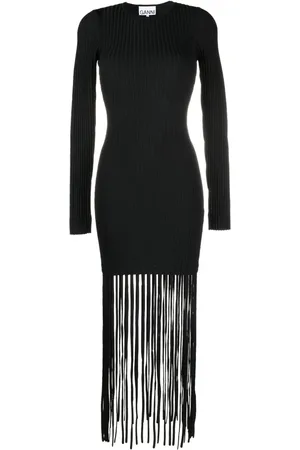 Ganni Fringed ribbed-knit minidress