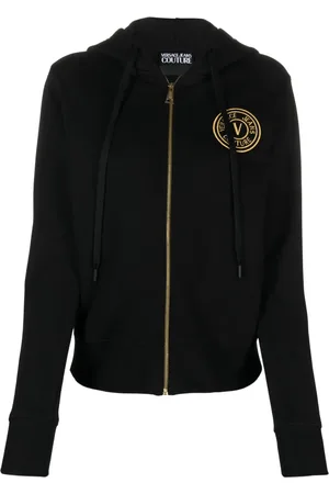 VERSACE Logo-embroidered cotton hoodie