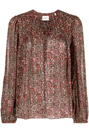 Marant Etoile Floral-print tie-neck crepe blouse