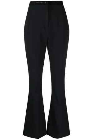 VERSACE High-waist logo-print strap trousers