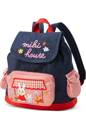 Miki House Bunny-embroidered denim backpack