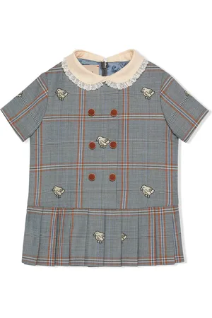 Gucci Pleat-detail plaid wool dress