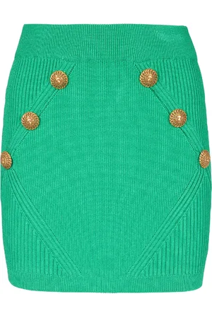 Balmain Button-detailed rib-knit skirt