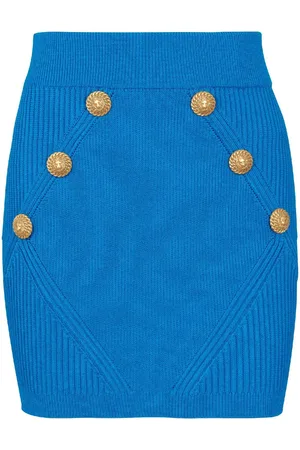 Balmain Button-detailed rib-knit skirt