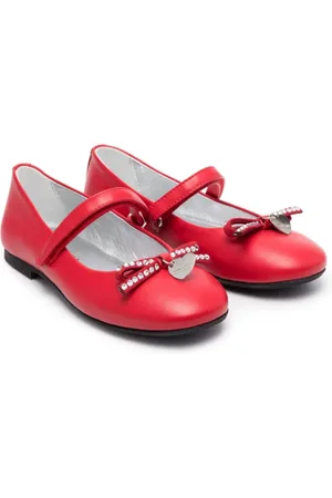 MONNALISA Crystal-embellished bow ballerina shoes