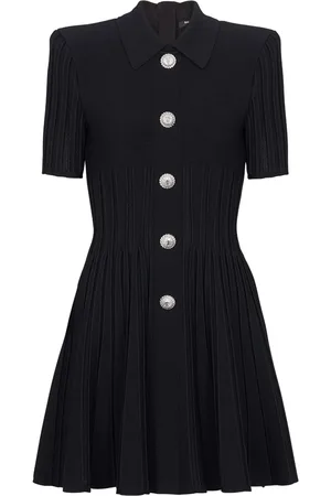 Balmain Flared ribbed-knit minidress