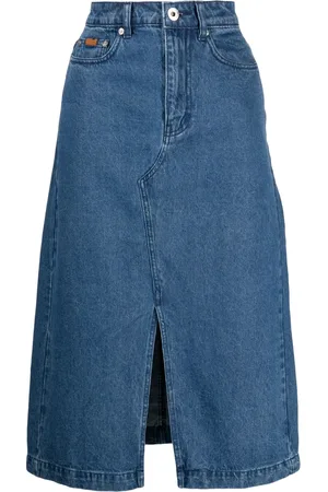 Chocoolate Front-slit denim midi skirt
