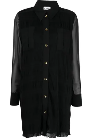 Ganni Georgette straight-point collar dress