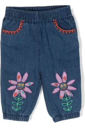Stella McCartney Floral-embroidered tapered-leg jeans