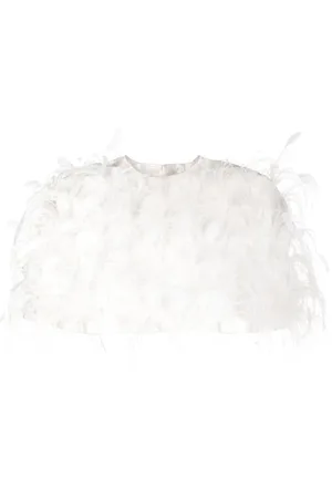 ISABEL SANCHIS Feather-embellished round-neck capelet