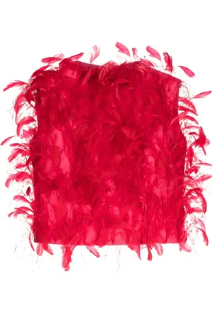 ISABEL SANCHIS Feather-embellished silk tank top