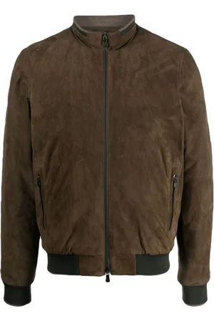 FEDELI Mock-neck suede bomber jacket
