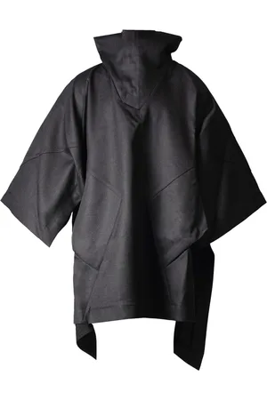Reversible Double-faced Wool Cape With Hood And Toile Iconographe Pattern  for Man in Black