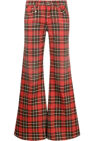 R13 Plaid-check low-rise flared jeans