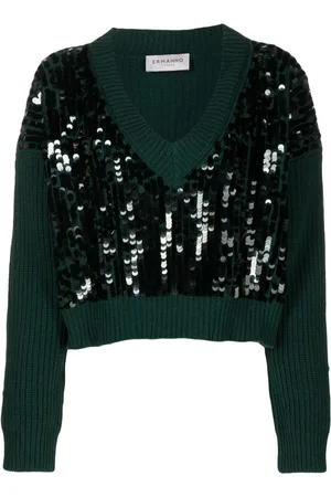 Ermanno Firenze Sequin-embellished ribbed cropped jumper