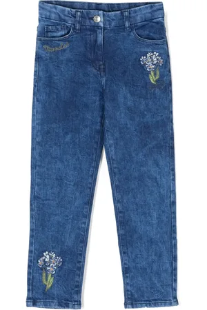 MONNALISA Logo-embroidered straight-leg jeans
