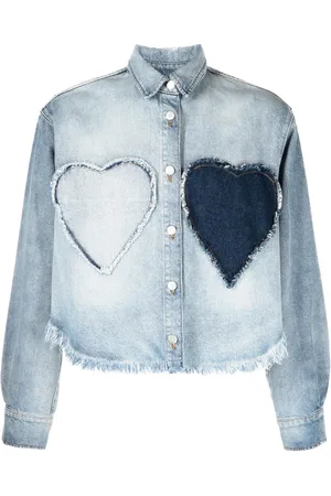 Natasha Zinko Heart-appliqué frayed denim shirt