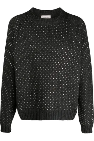 LANEUS Rhinestone-embellished crew-neck jumper