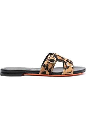 santoni Leopard-print double-buckle slides