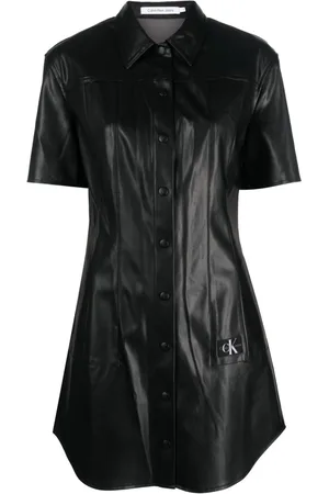 Calvin Klein Faux-leather short-sleeve minidress