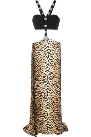 Roberto Cavalli Leopard-print panelled maxi dress