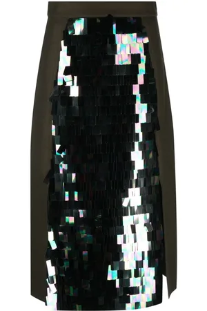 Plan C Paillette high-waist cotton midi skirt