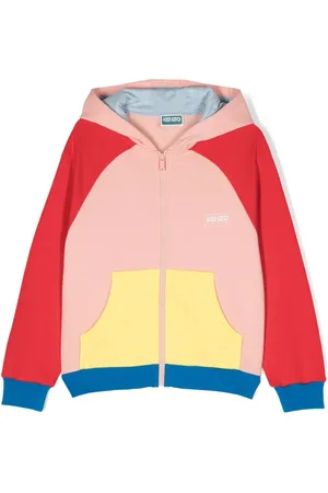 Kenzo Colour-block zip-up cotton blend hoodie