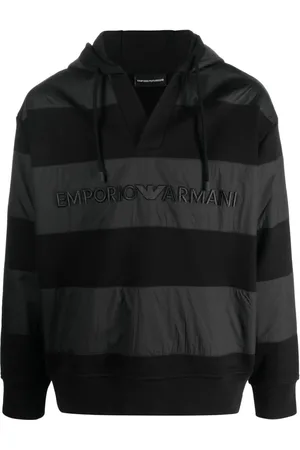 Emporio Armani Logo-embroidered striped hoodie