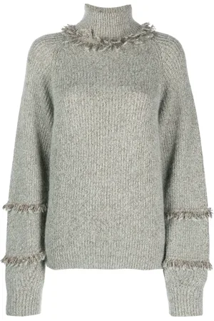 Twin-Set Frayed-trim high-neck jumper
