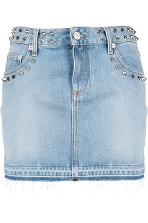 Alessandra Rich Studded frayed denim miniskirt