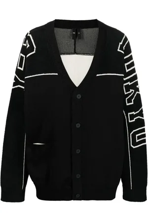 Y-3 Intarsia-knit logo V-neck cardigan