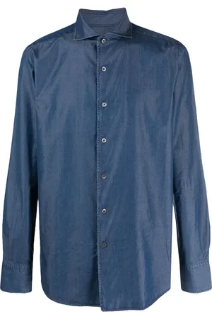 CANALI Spread-collar cotton-blend shirt