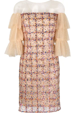 GEMY MAALOUF Sequined ruffled-sleeve dress