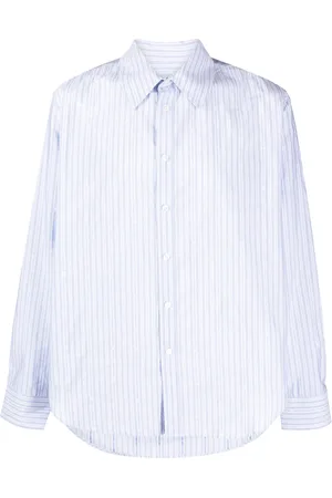 MARTINE ROSE Striped logo-print cotton shirt