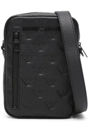 Emporio Armani Monogram-debossed leather messenger bag