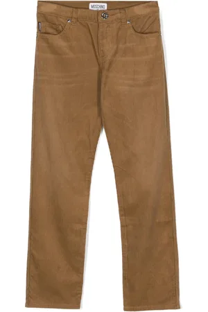 Moschino Logo-embroidered corduroy straight-leg trousers